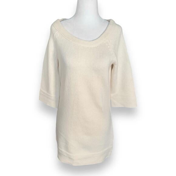 Strenesse Cream Cashmere Scoop Neck 3/4 Sleeve Sweater Knit Top Minimalist 6 - Picture 2 of 9